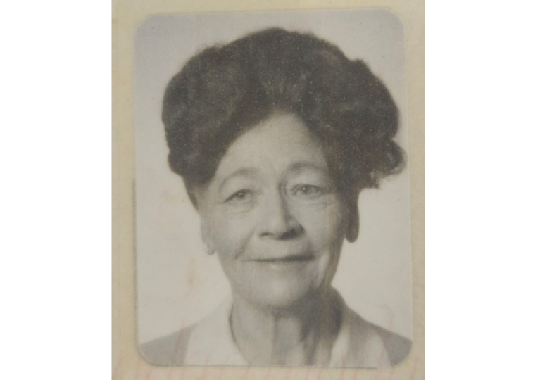 An old black and white photo of a Kelowna woman.
